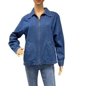 ERIKA Women's 100% Cotton Full Zipper Jean Jacket Slash Pockets Sz SMALL